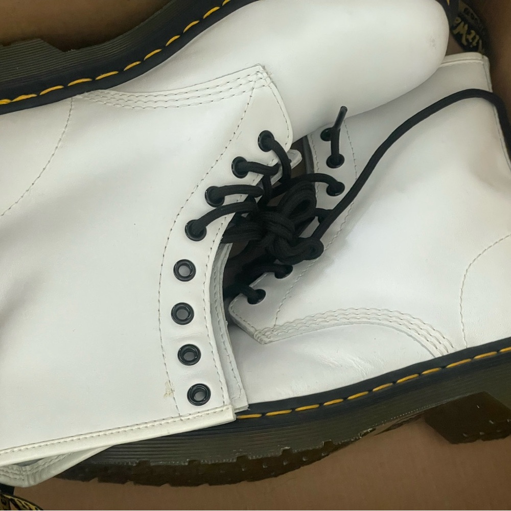 Dr. Martens White Leather Lace-Up Boots